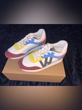 Colorblock Athletic Sneakers in White, Blue, Yellow & Burgundy Vintage Havana